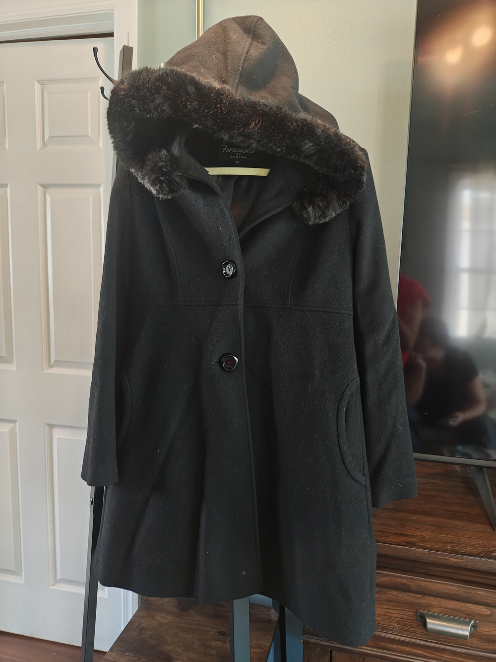 Fore Caster Of Boston Faux-Fur Trim Hooded Wool Blend Coat - Black